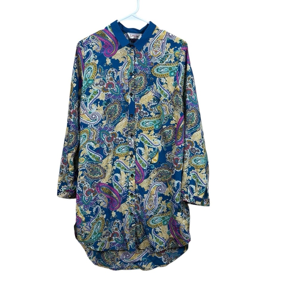 Louche London Navy  Byron‎ Shirt Dress Dress Paisley Long Sleeve NWT